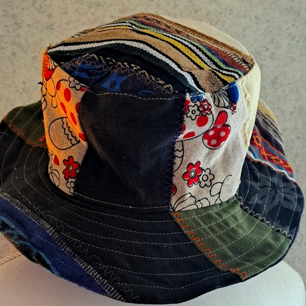 Nwot Nepal Patchwork Hemp Hat - image 1